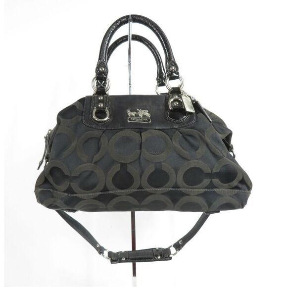 Coach Madison Shoulder Handbag Purse Black Signature C Silver Hardware B0926 - Picture 1 of 9